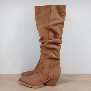 Zodiac Boots Women 9.5 Tan Leather Slouchy Knee High Block Heel Boho Western